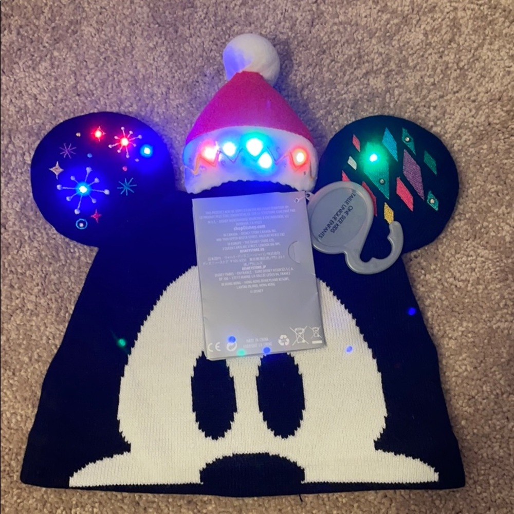 Disney Black & White Mickey LED Pom Beanie Hat